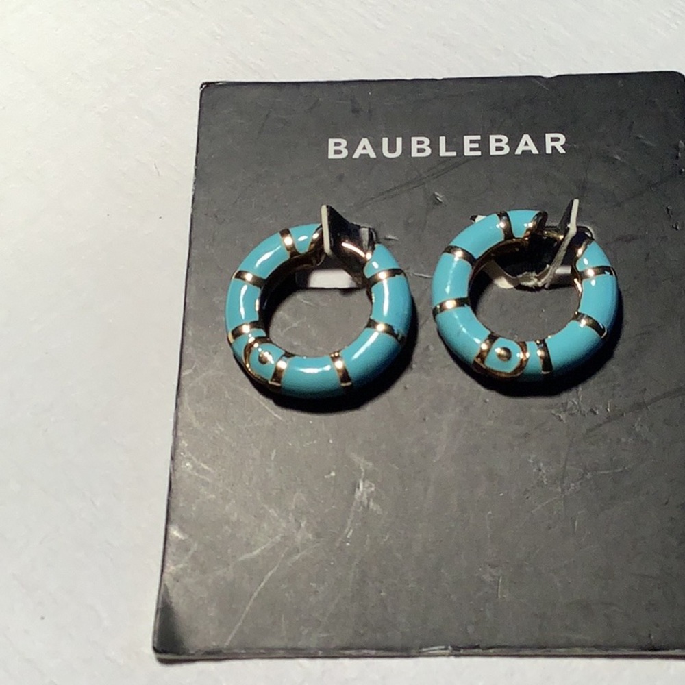 BaubleBar Turquoise and Gold Hoops Earrings, New, Never Worn